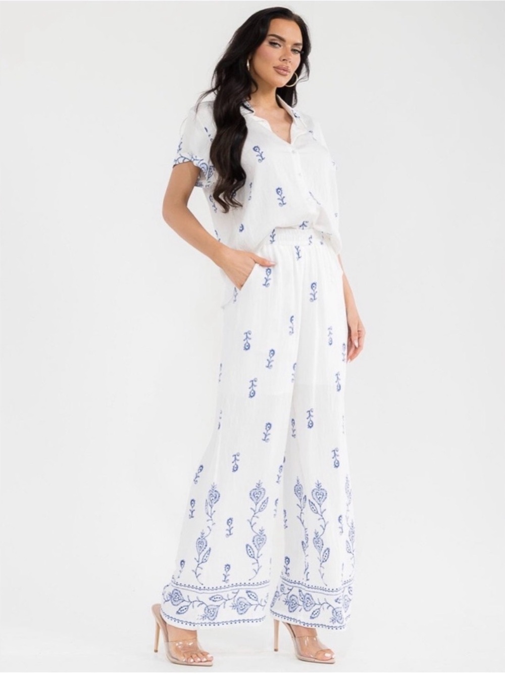 Tealenea White Viscose Embroidery Set